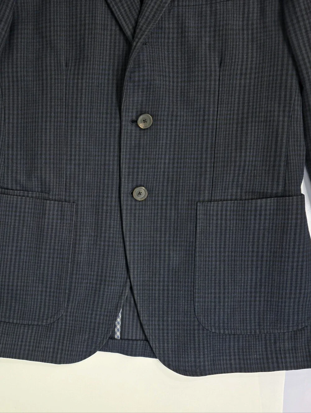 Massimo Dutti Extrafine Cotton Navy Plaid Blazer Sport Coat Men's US 38